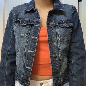 Dark wash cropped denim jacket